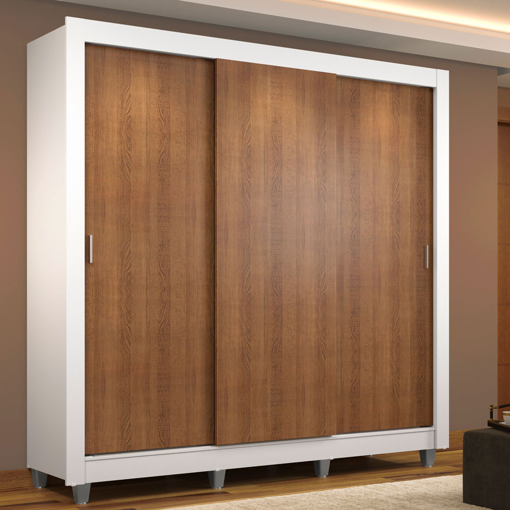 Clóset Matrimonial Mónaco 3 Puertas Correderas con Patas Blanco/Marrón