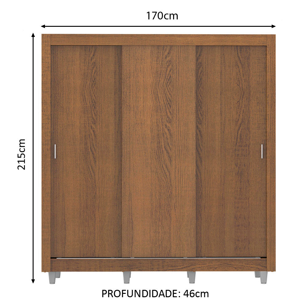 Clóset Matrimonial Lyon Plus 3 Puertas Correderas 4 Cajones con Patas Marrón