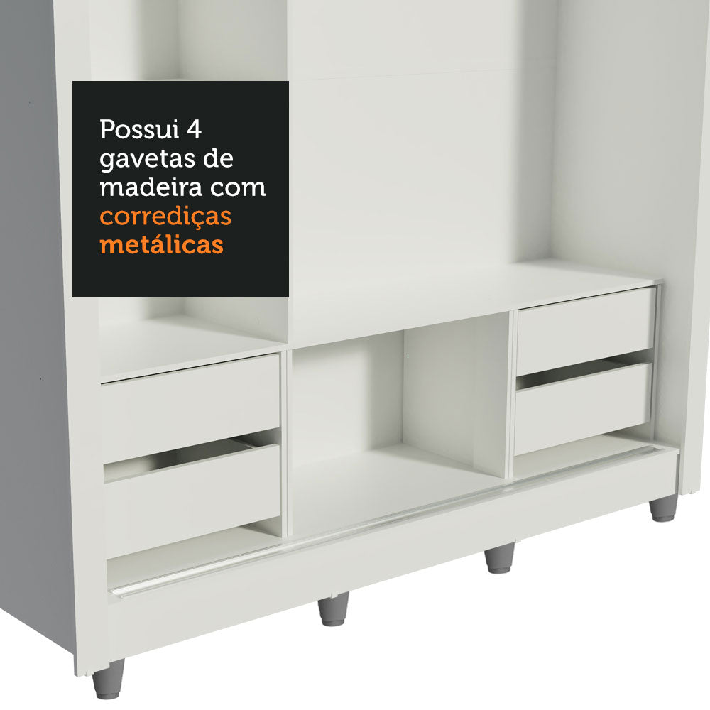 Clóset Matrimonial Lyon Plus 3 Puertas Correderas con Espejos 4 Cajones con Patas Blanco/Marrón