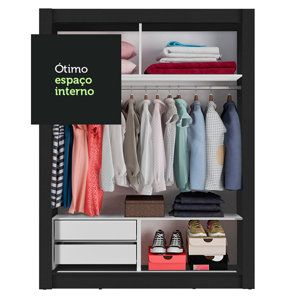 Clóset Soltero Dallas 2 Puertas Correderas con Espejo 2 Cajones Negro/Blanco