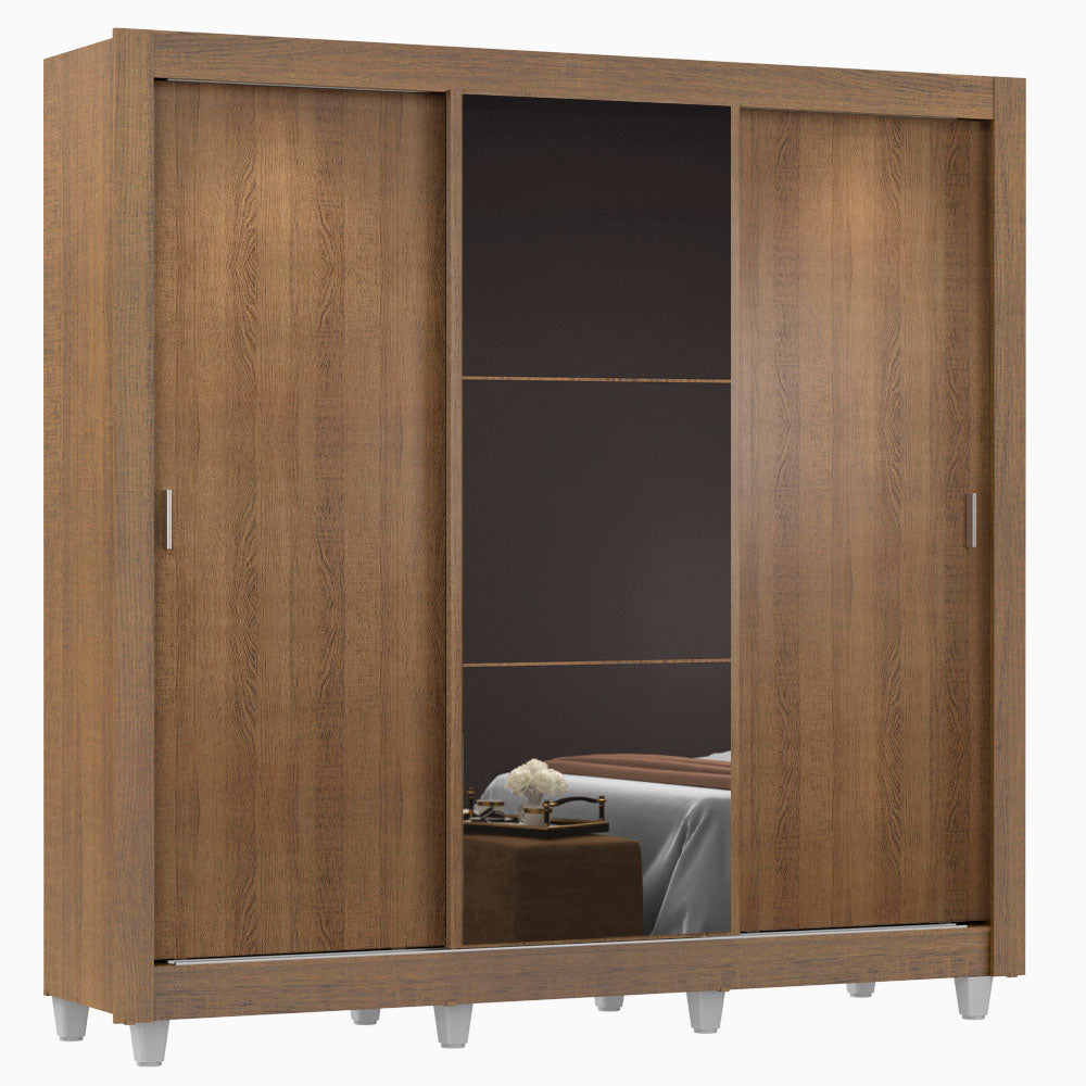 Clóset Matrimonial Mónaco 3 Puertas Correderas con Espejo con Patas Marrón