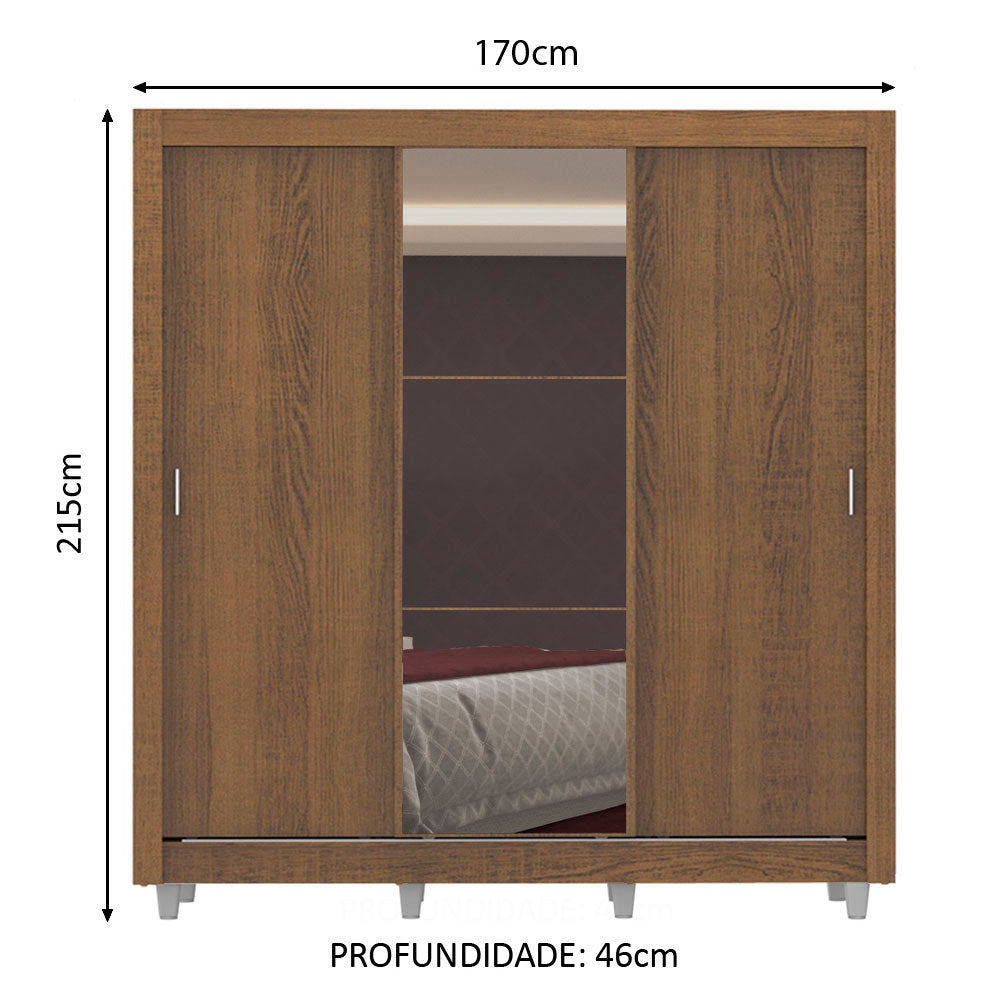 Clóset Matrimonial Lyon Plus 3 Puertas Correderas con Espejo 4 Cajones con Patas Marrón