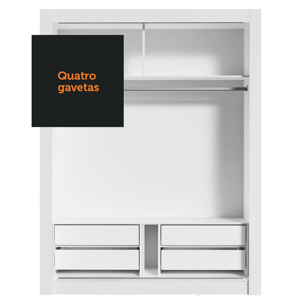 Clóset Soltero Dallas Plus 2 Puertas Correderas con Espejo 4 Cajones Blanco