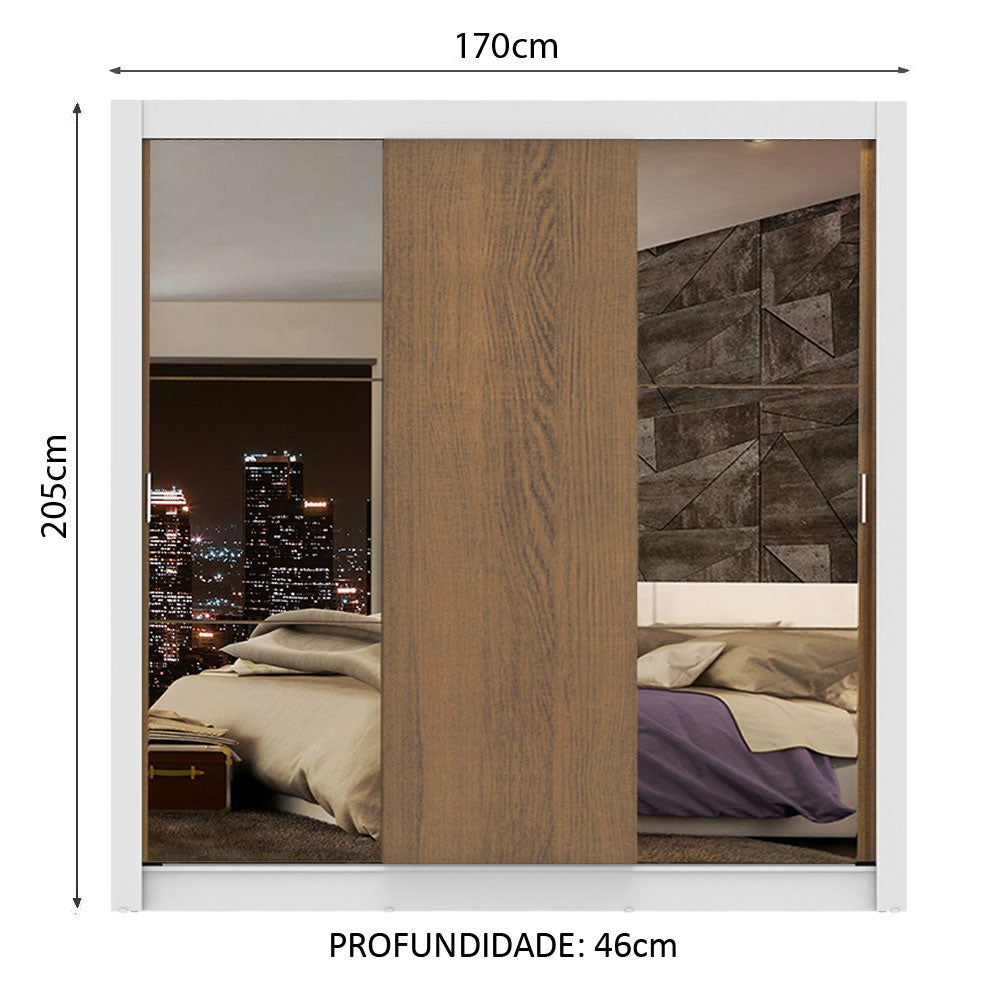 Clóset Matrimonial Lyon Plus 3 Puertas Correderas con Espejos 4 Cajones Blanco/Marrón