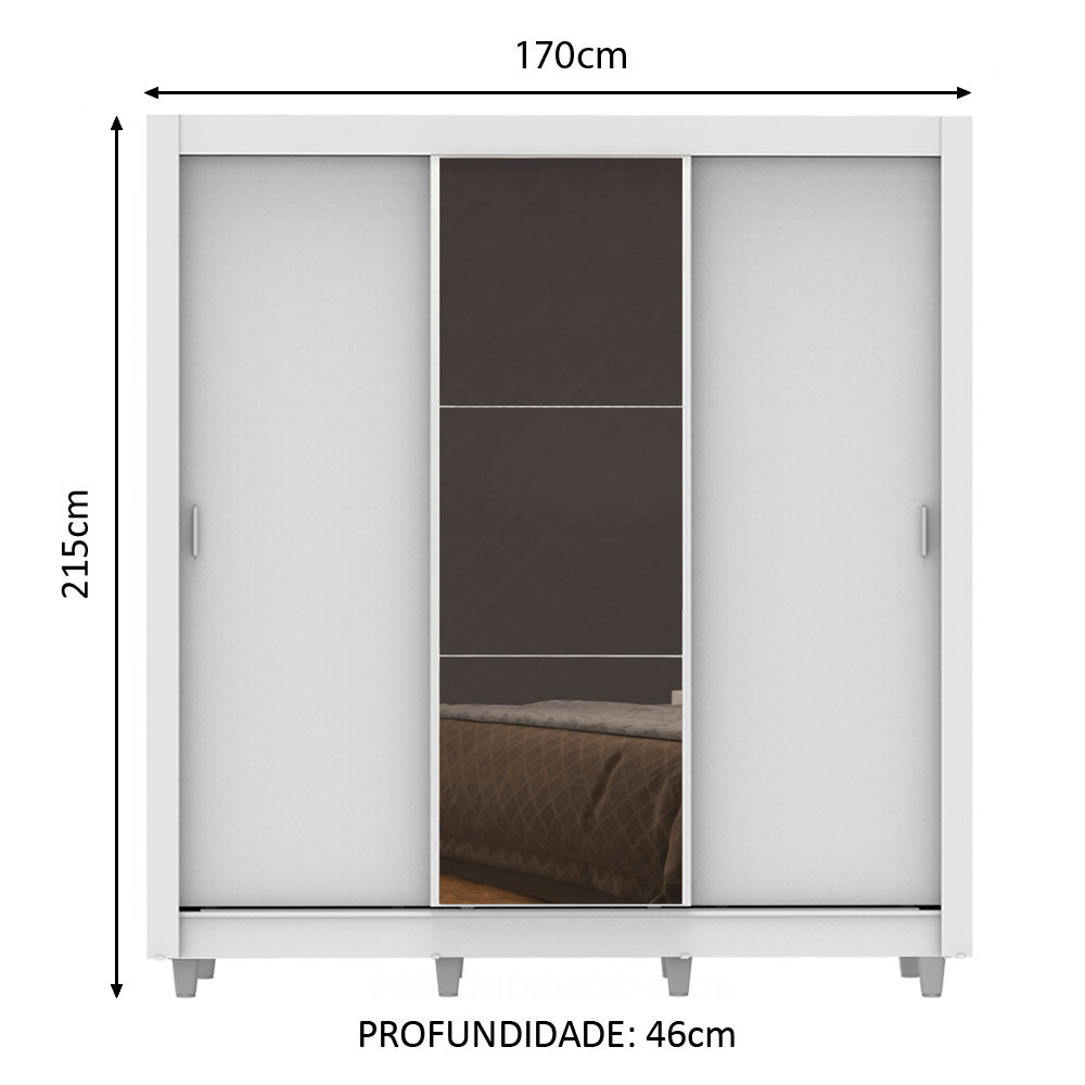 Clóset Matrimonial Mónaco 3 Puertas Correderas con Espejo con Patas Blanco