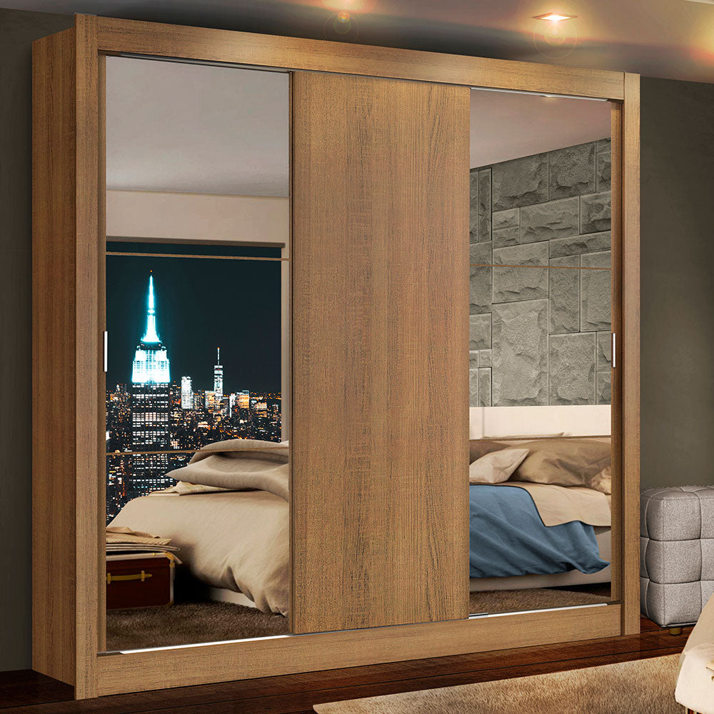 Clóset Matrimonial Lyon 3 Puertas Correderas con Espejos 2 Cajones Marrón