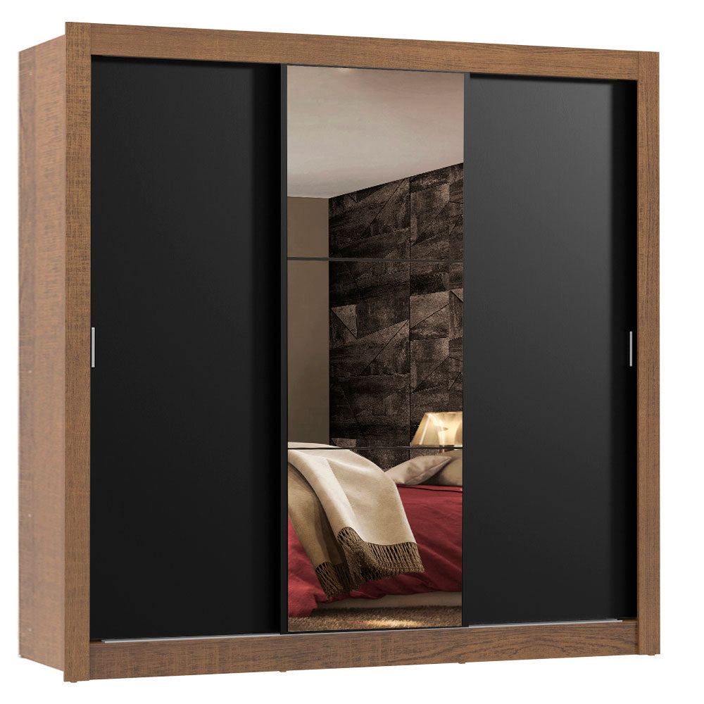Clóset Matrimonial Lyon Plus 3 Puertas Correderas con Espejo 4 Cajones Marrón/Negro