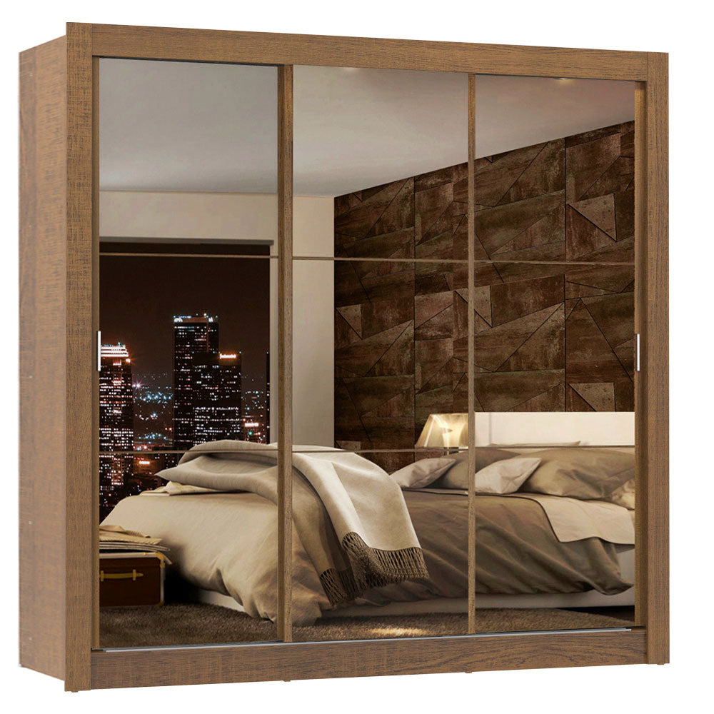 Clóset Matrimonial Lyon Plus 3 Puertas Correderas de Espejo 4 Cajones Marrón