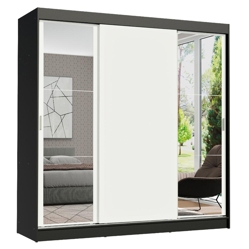 Clóset Matrimonial Reno 3 Puertas Correderas con Espejos Negro/Blanco
