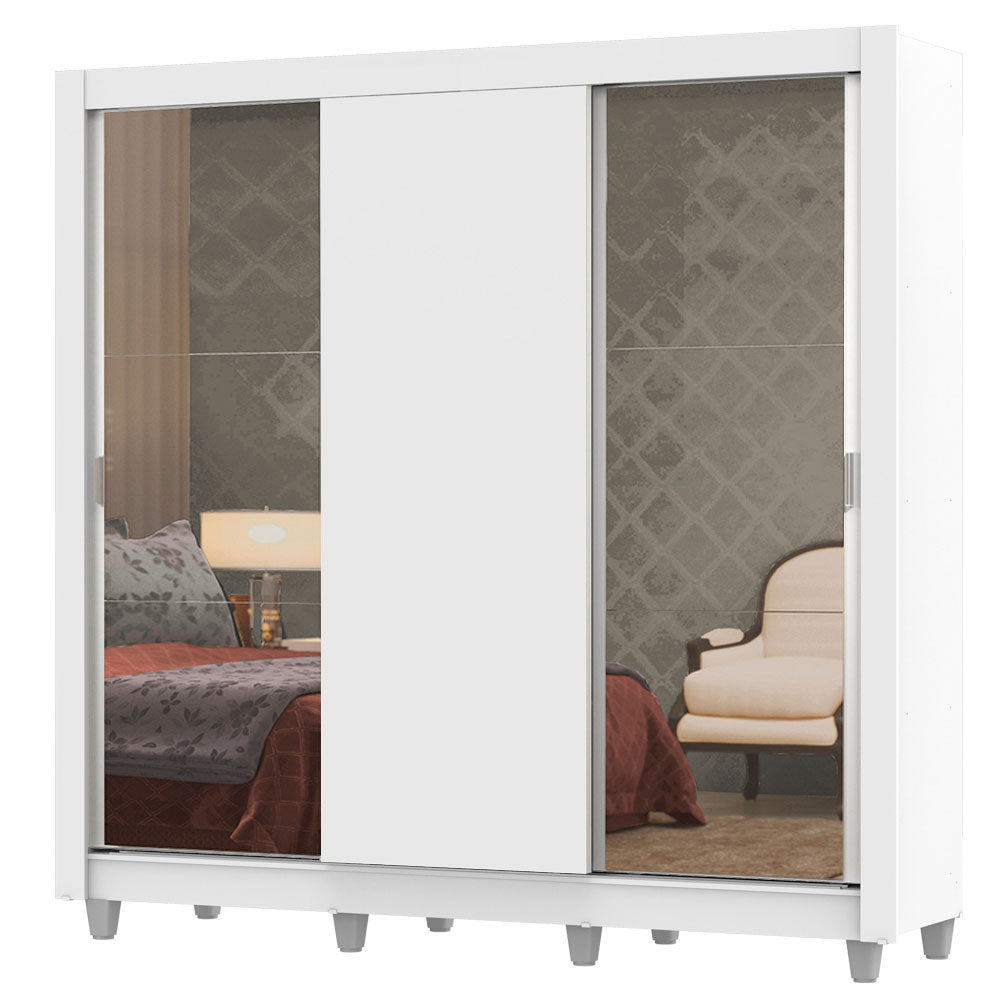 Clóset Matrimonial Lyon Plus 3 Puertas Correderas con Espejos 4 Cajones con Patas Blanco