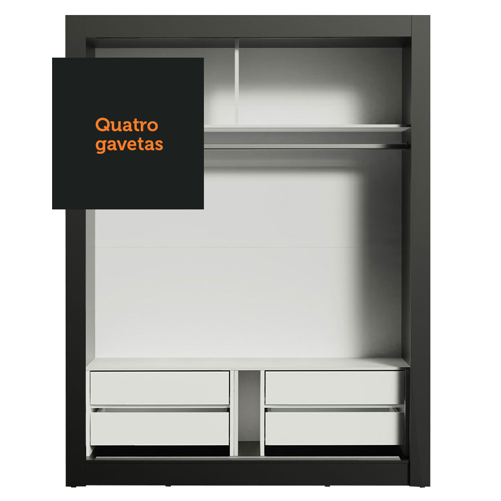 Clóset Soltero Dallas Plus 2 Puertas Correderas 4 Cajones Negro/Blanco