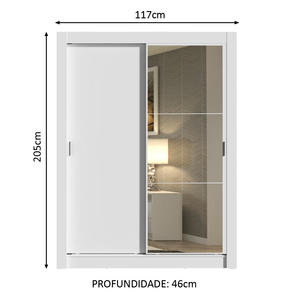 Clóset Soltero Dallas 2 Puertas Correderas con Espejo 2 Cajones Blanco