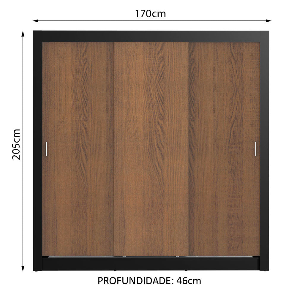 Clóset Matrimonial Lyon Plus 3 Puertas Correderas 4 Cajones Negro/Marrón