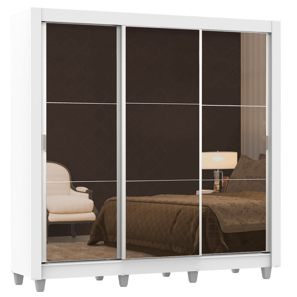 Clóset Matrimonial Lyon 3 Puertas Correderas con Espejo 2 Cajones con Patas Blanco