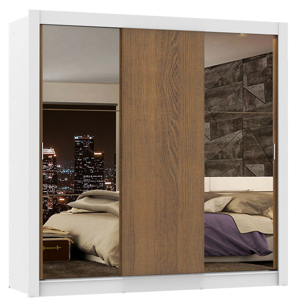 Clóset Matrimonial Lyon Plus 3 Puertas Correderas con Espejos 4 Cajones Blanco/Marrón