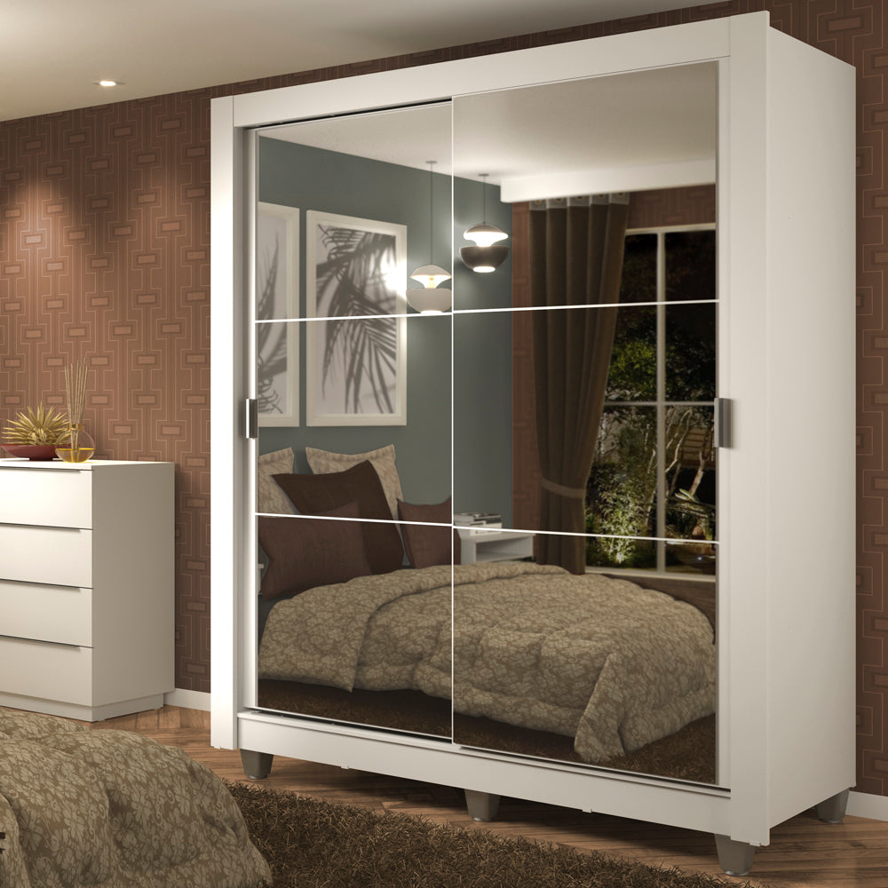 Clóset Soltero Dallas Plus 2 Puertas Correderas con Espejo 4 Cajones con Patas Blanco