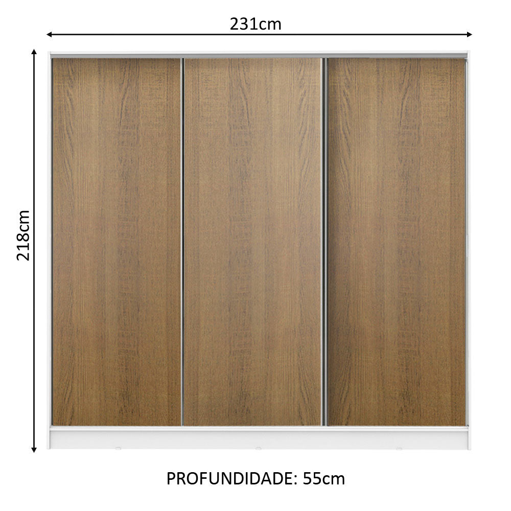 Clóset Matrimonial 100% MDF Royale 3 Puertas Correderas Blanco/Marrón
