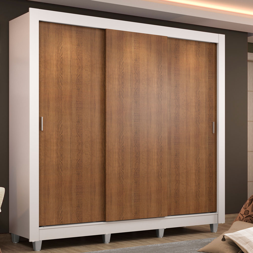 Clóset Matrimonial Lyon 3 Puertas Correderas 2 Cajones con Patas Blanco/Marrón