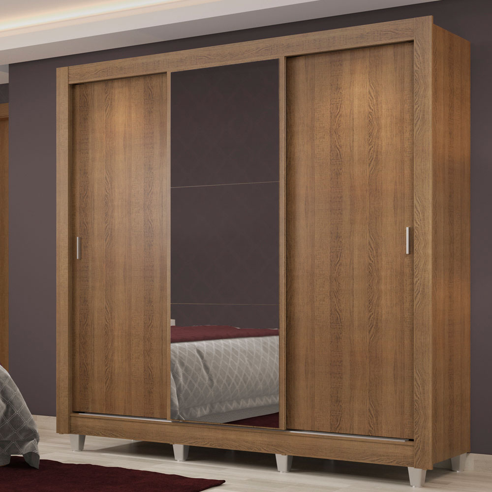 Clóset Matrimonial Lyon Plus 3 Puertas Correderas con Espejo 4 Cajones con Patas Marrón