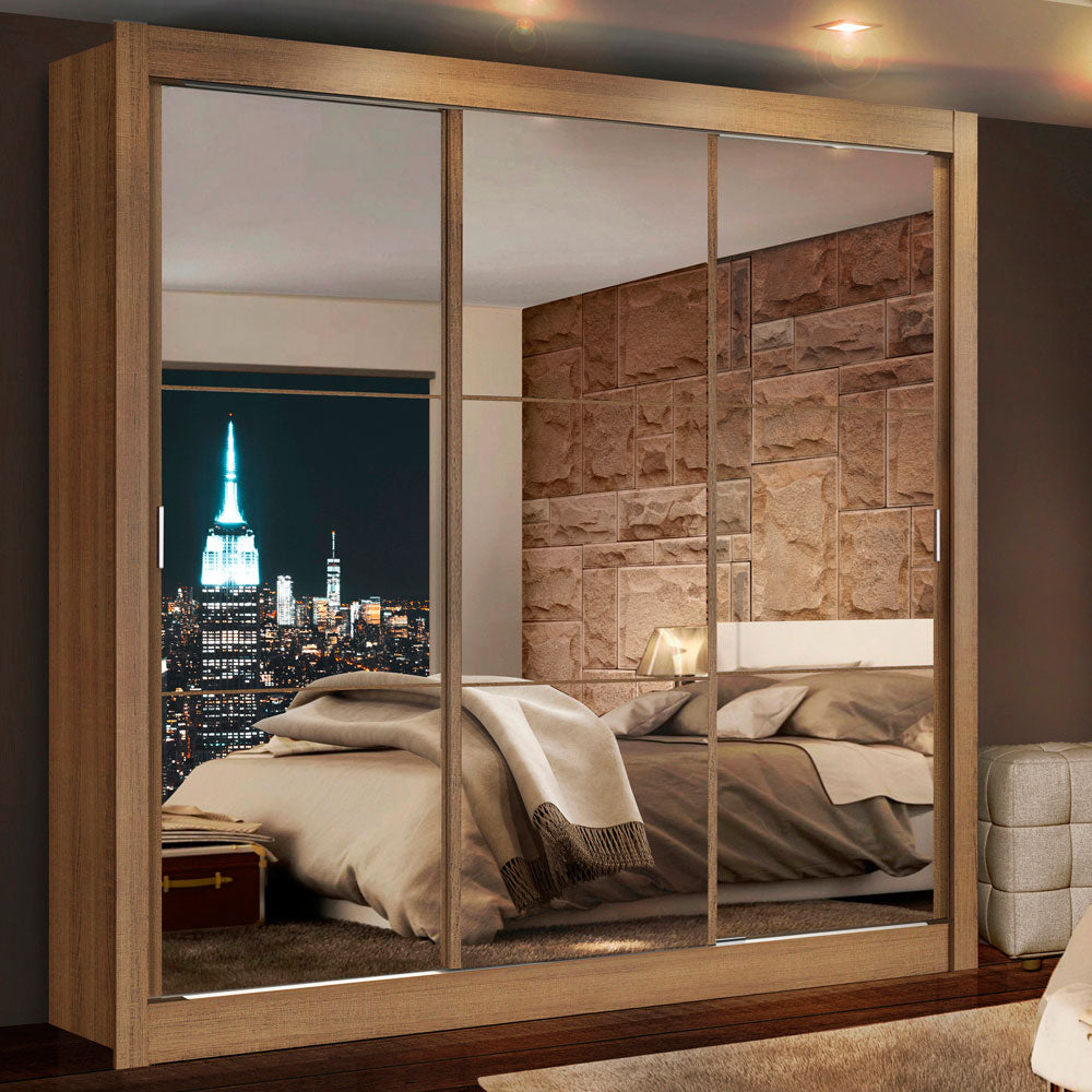 Clóset Matrimonial Lyon 3 Puertas Correderas con Espejo 2 Cajones Marrón