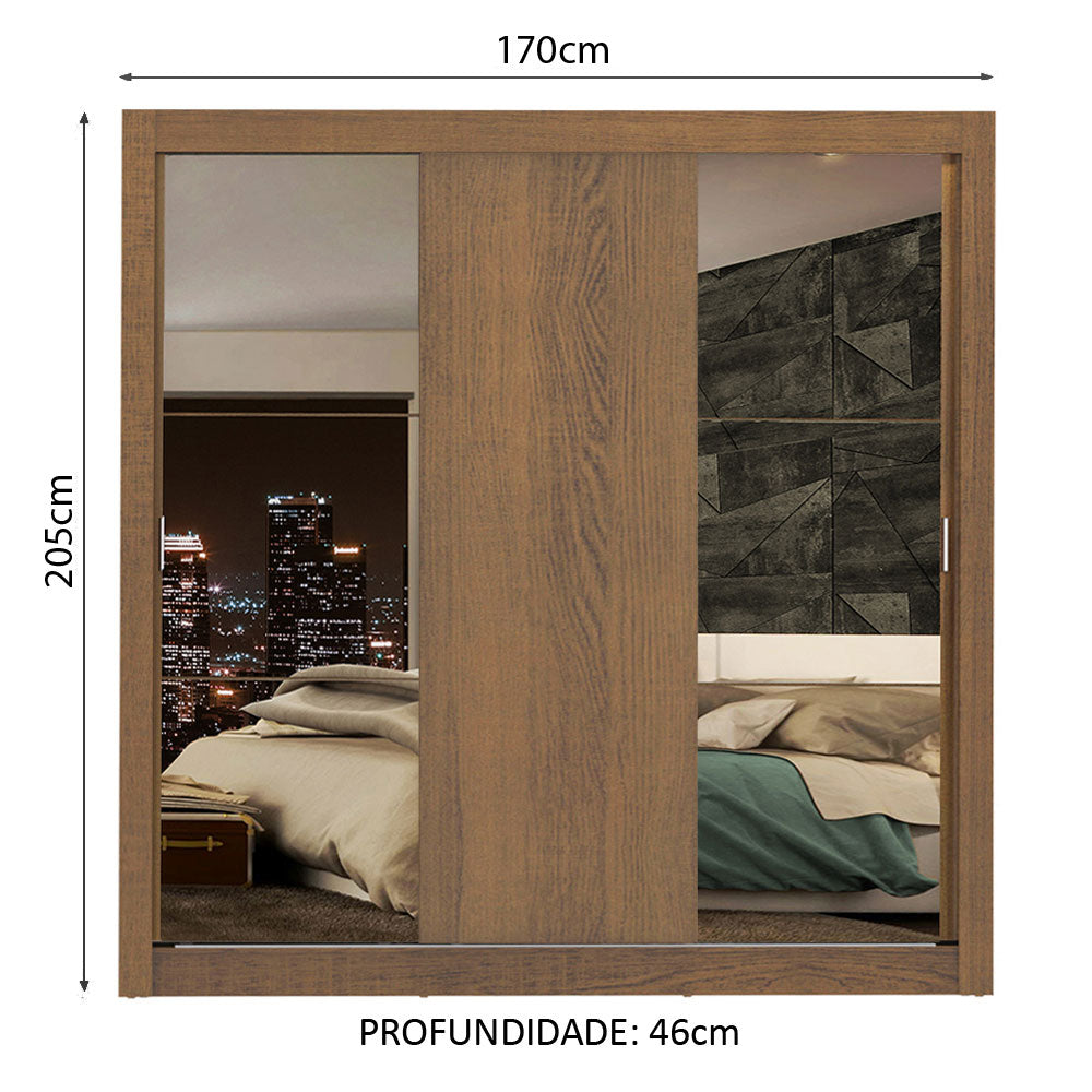 Clóset Matrimonial Lyon Plus 3 Puertas Correderas con Espejos 4 Cajones Marrón