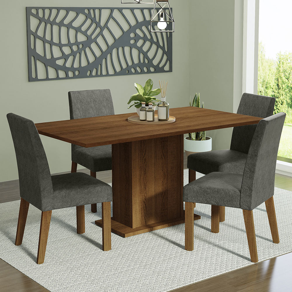 Juego de Comedor Mesa con Encimera de Madera y 4 Sillas Marrón/Silver Keila
