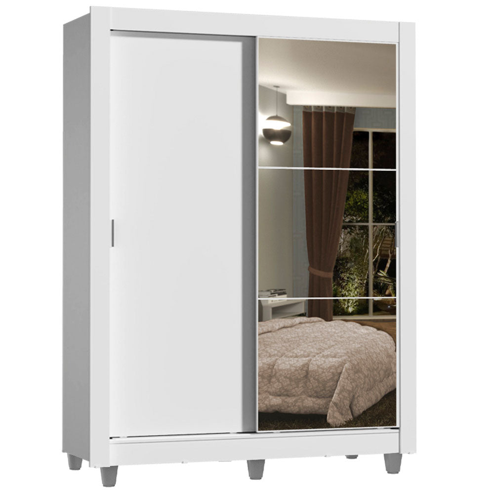 Clóset Soltero Dallas Plus 2 Puertas Correderas con Espejo 4 Cajones con Patas Blanco