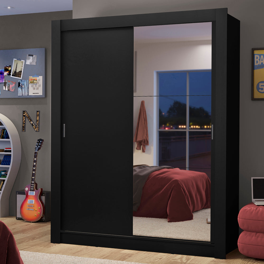 Clóset Soltero Dallas 2 Puertas Correderas con Espejo 2 Cajones Negro