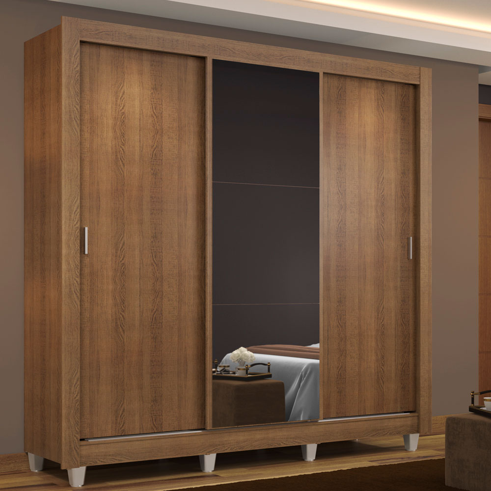 Clóset Matrimonial Mónaco 3 Puertas Correderas con Espejo con Patas Marrón