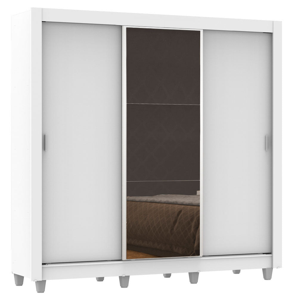 Clóset Matrimonial Lyon 3 Puertas Correderas con Espejo 2 Cajones con Patas Blanco