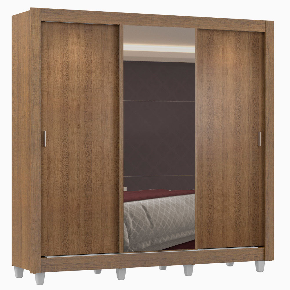 Clóset Matrimonial Lyon Plus 3 Puertas Correderas con Espejo 4 Cajones con Patas Marrón