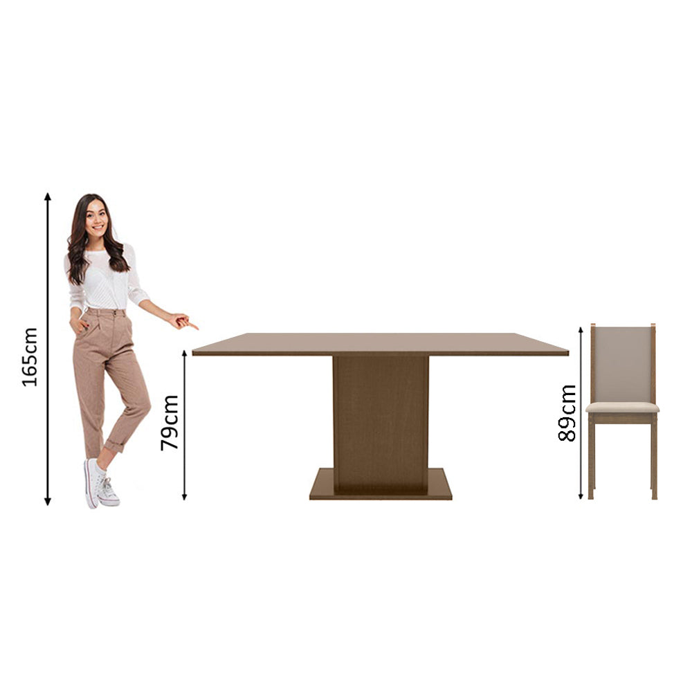 Conjunto Comedor Ohana Mesa Encimera de Madera con 6 Sillas Marrón/Crema/Sintético Beige