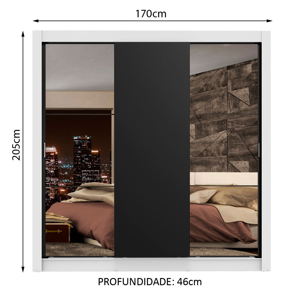 Clóset Matrimonial Lyon Plus 3 Puertas Correderas con Espejos 4 Cajones Blanco/Negro