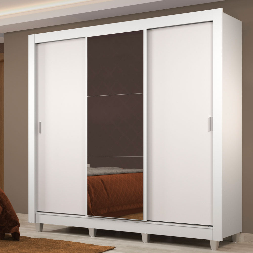 Clóset Matrimonial Lyon Plus 3 Puertas Correderas con Espejo 4 Cajones con Patas Blanco