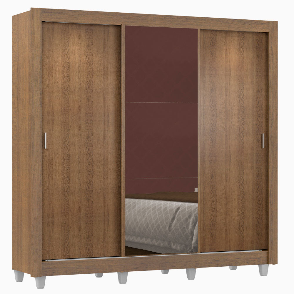 Clóset Matrimonial Lyon 3 Puertas Correderas con Espejo 2 Cajones con Patas Marrón