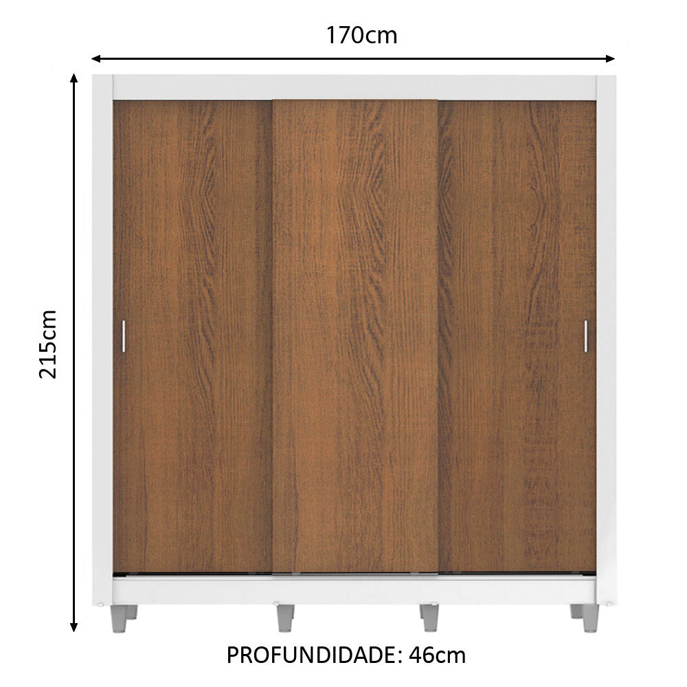 Clóset Matrimonial Lyon Plus 3 Puertas Correderas 4 Cajones con Patas Blanco/Marrón