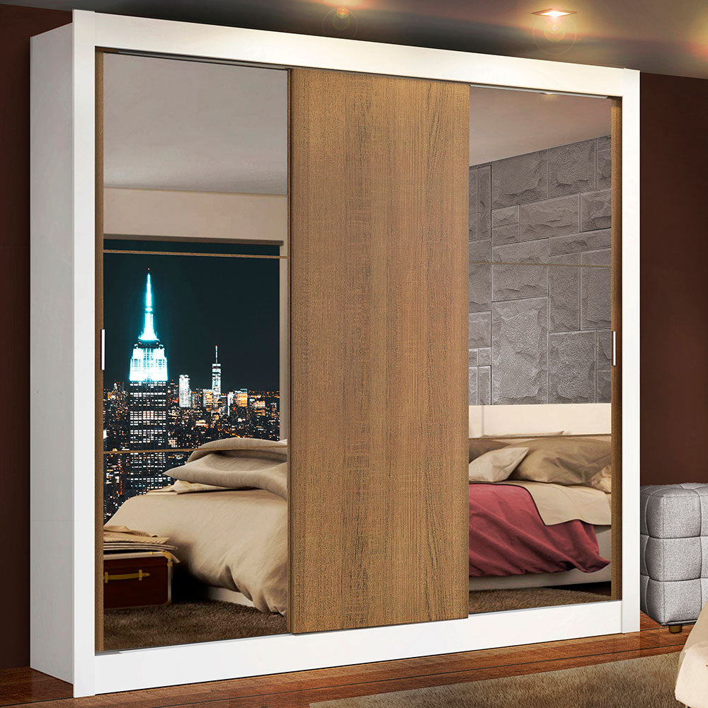 Clóset Matrimonial Lyon 3 Puertas Correderas con Espejos 2 Cajones Blanco/Marrón