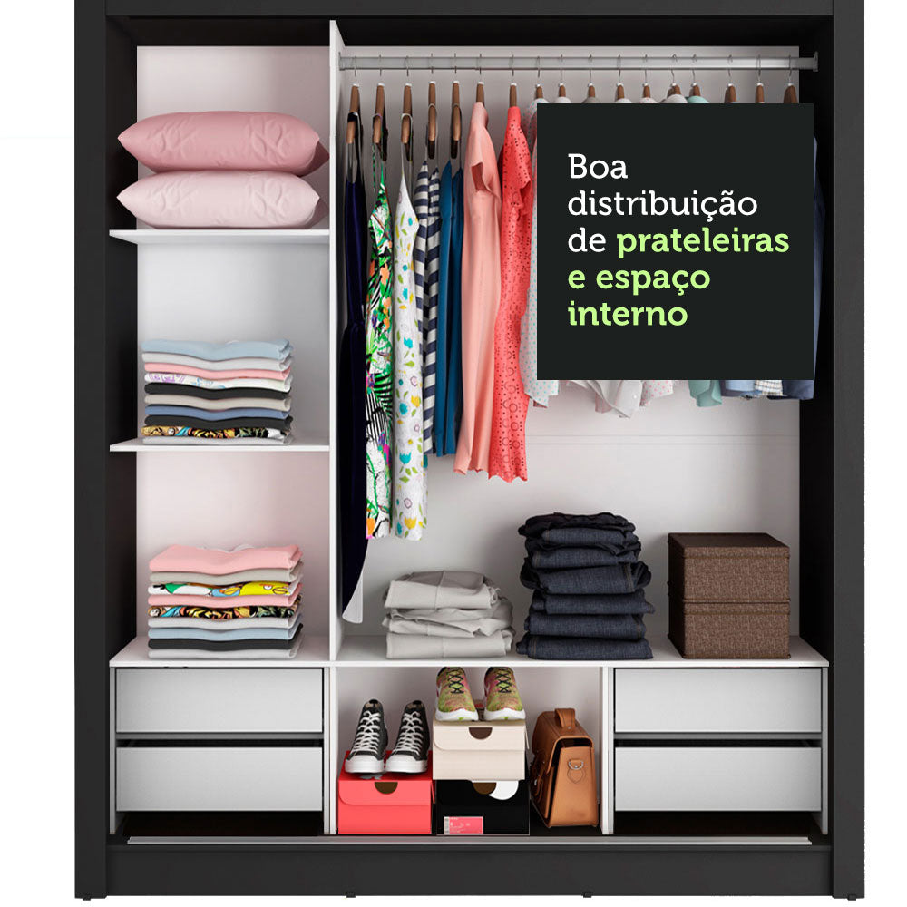 Clóset Matrimonial Lyon Plus 3 Puertas Correderas con Espejos 4 Cajones Marrón/Negro