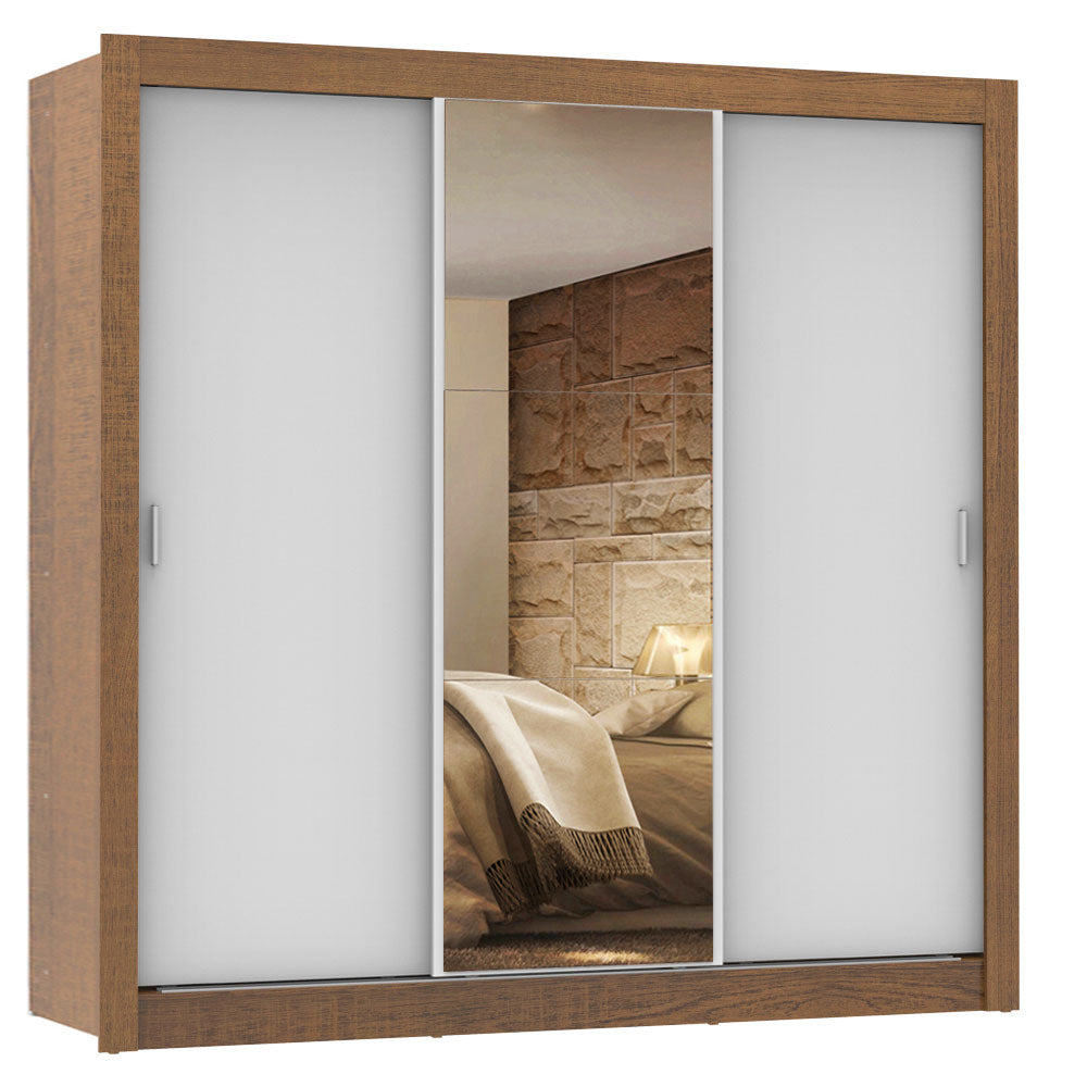 Clóset Matrimonial Lyon 3 Puertas Correderas con Espejo 2 Cajones Marrón/Blanco