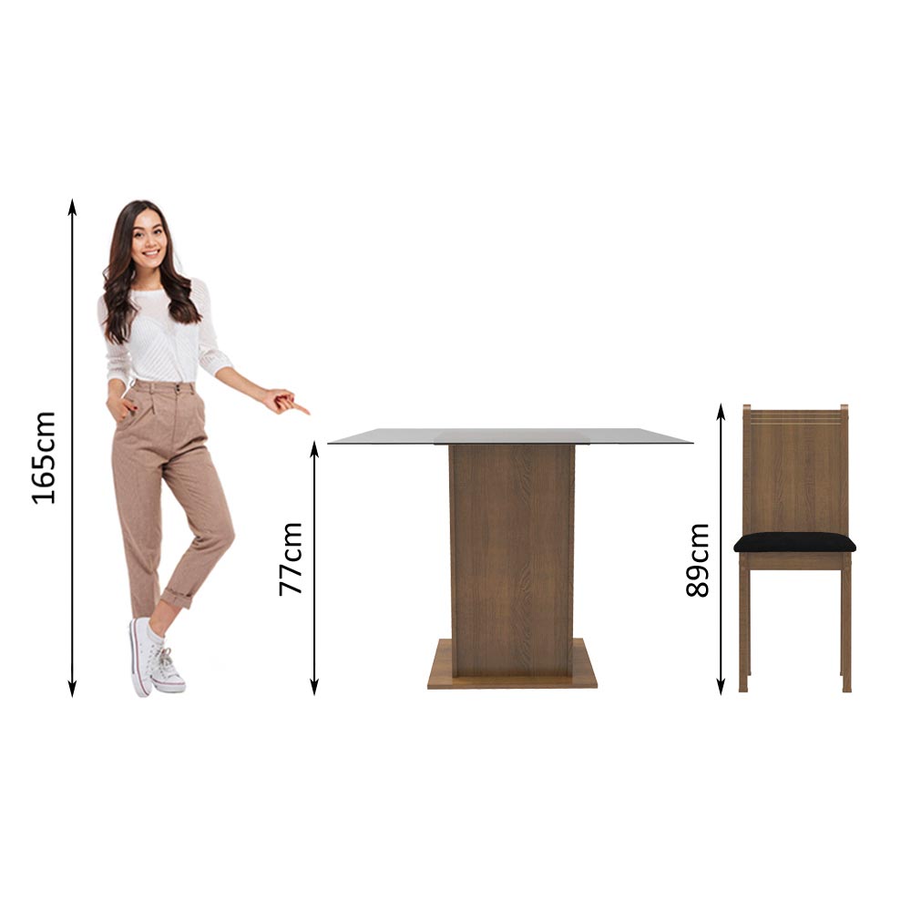 Juego de Comedor Mesa con Encimera de Vidrio 4 Sillas Marrón/Negro Maya