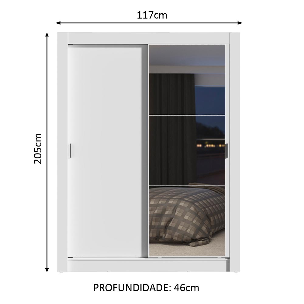 Clóset Soltero Dallas Plus 2 Puertas Correderas con Espejo 4 Cajones Blanco