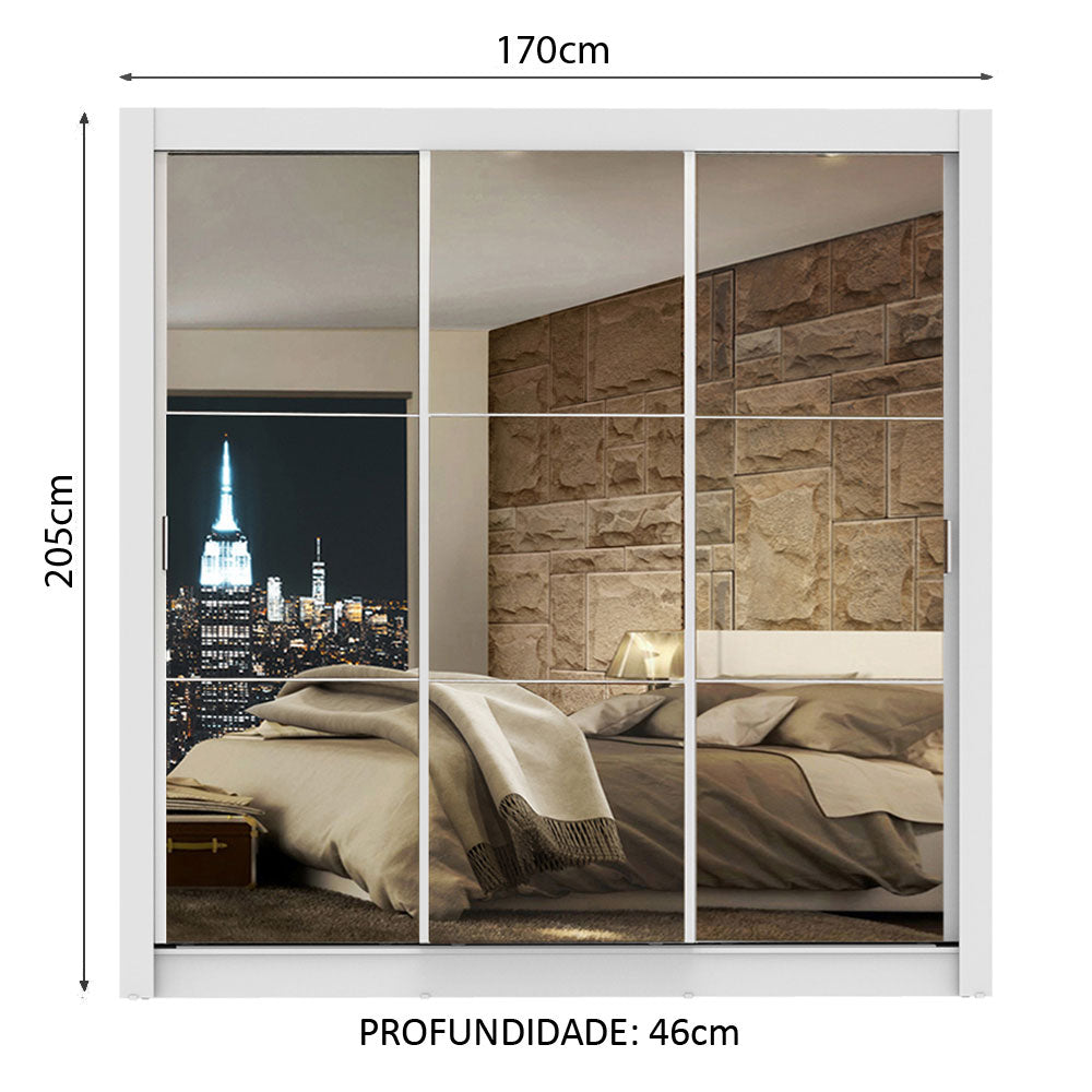 Clóset Matrimonial Lyon 3 Puertas Correderas con Espejo 2 Cajones Blanco