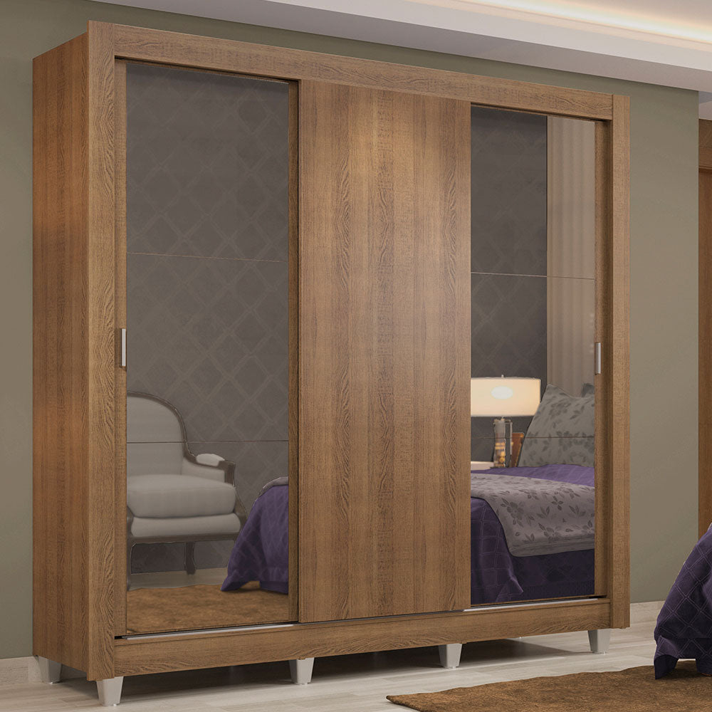 Clóset Matrimonial Lyon 3 Puertas Correderas con Espejos 2 Cajones con Patas Marrón