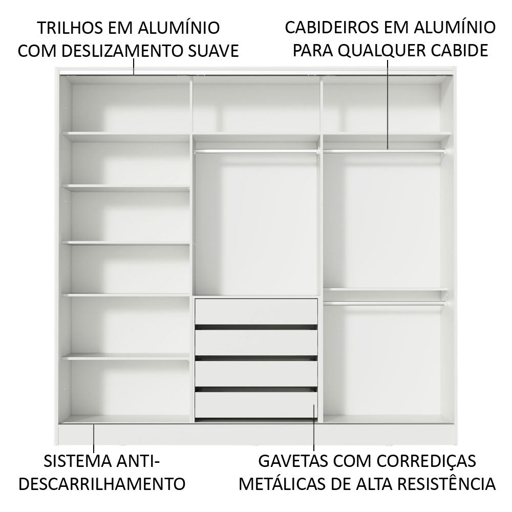 Clóset Matrimonial 100% MDF Royale 3 Puertas Correderas Blanco/Marrón