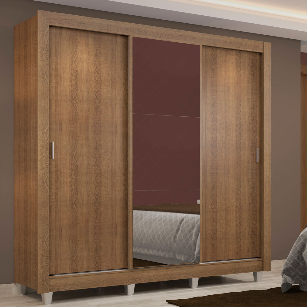 Clóset Matrimonial Lyon 3 Puertas Correderas con Espejo 2 Cajones con Patas Marrón