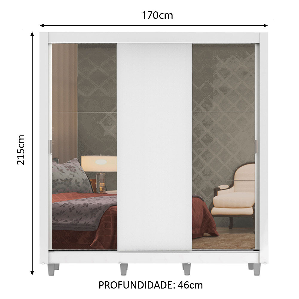 Clóset Matrimonial Lyon Plus 3 Puertas Correderas con Espejos 4 Cajones con Patas Blanco