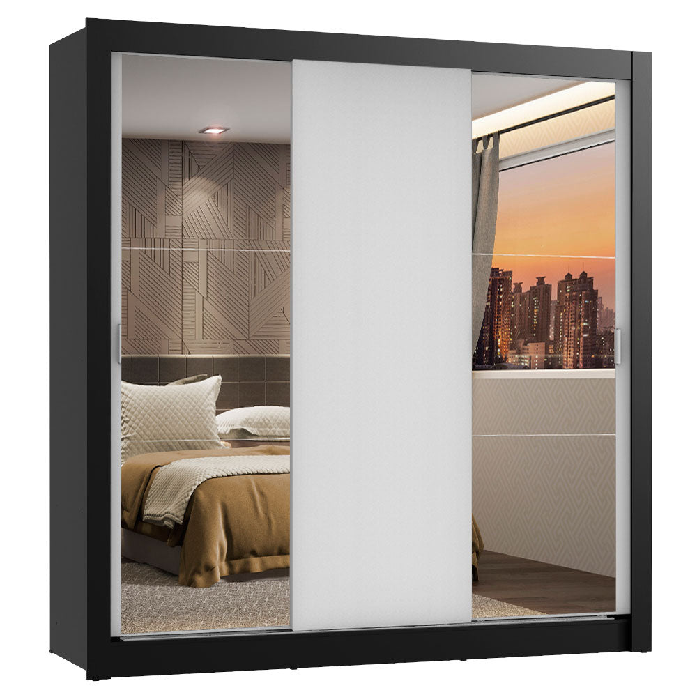 Clóset Matrimonial Lyon 3 Puertas Correderas con Espejos 2 Cajones Negro/Blanco