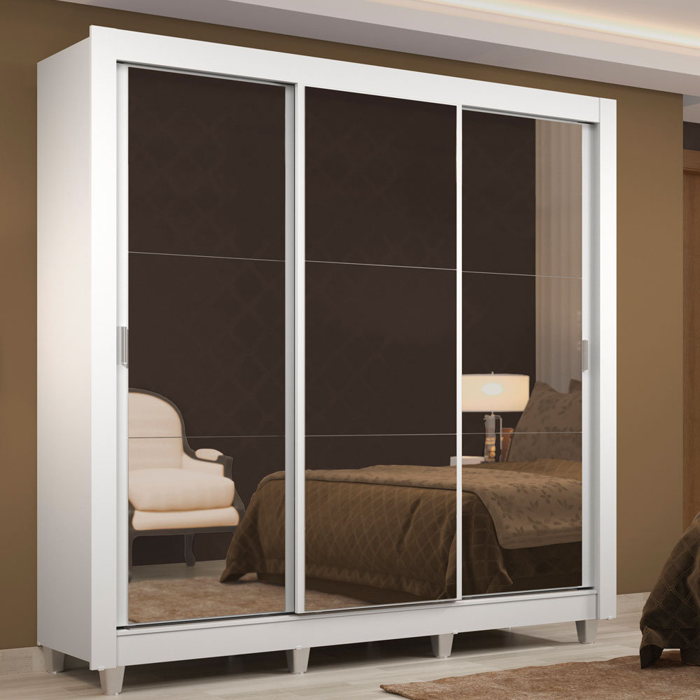 Clóset Matrimonial Lyon 3 Puertas Correderas con Espejo 2 Cajones con Patas Blanco