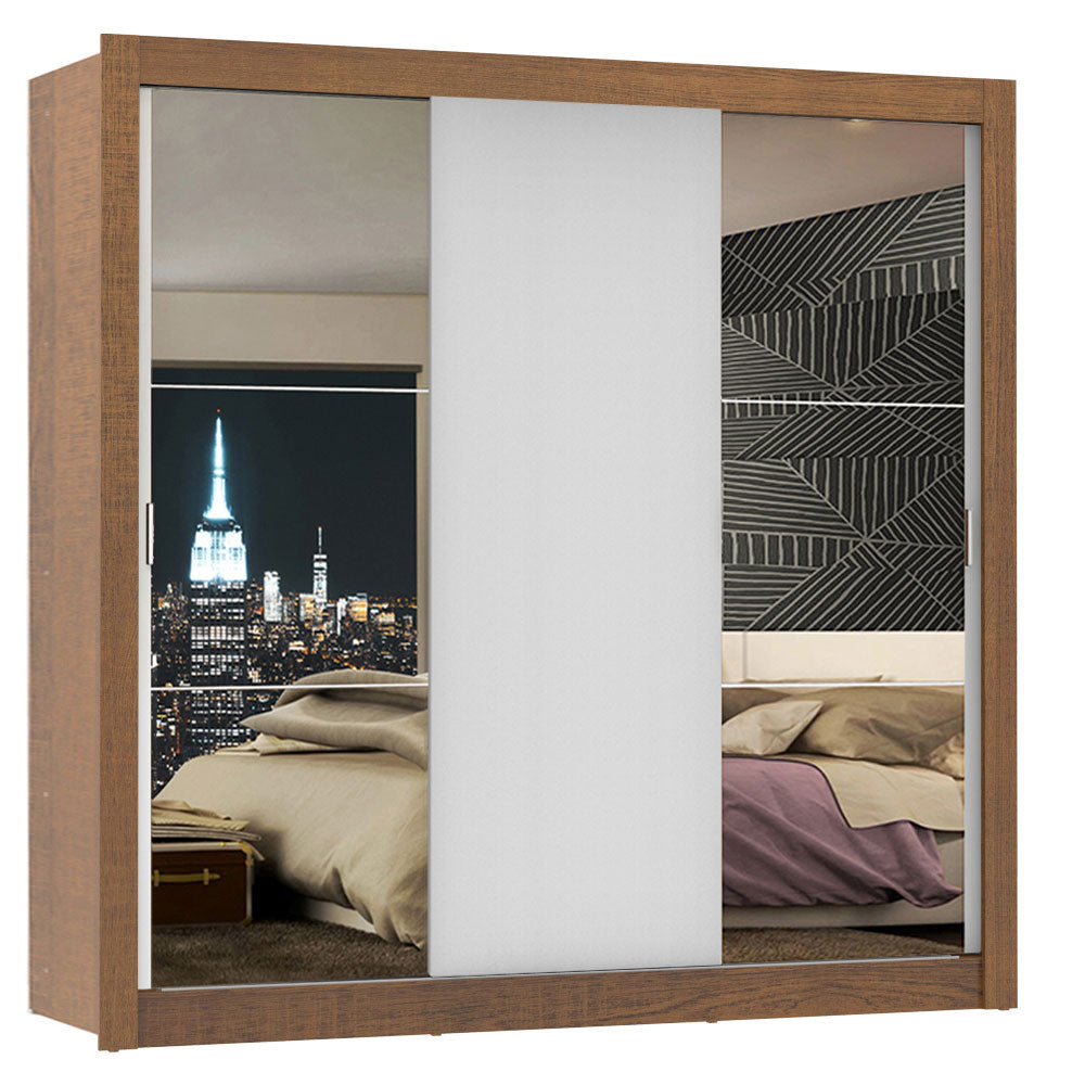 Clóset Matrimonial Lyon 3 Puertas Correderas con Espejos 2 Cajones Marrón/Blanco
