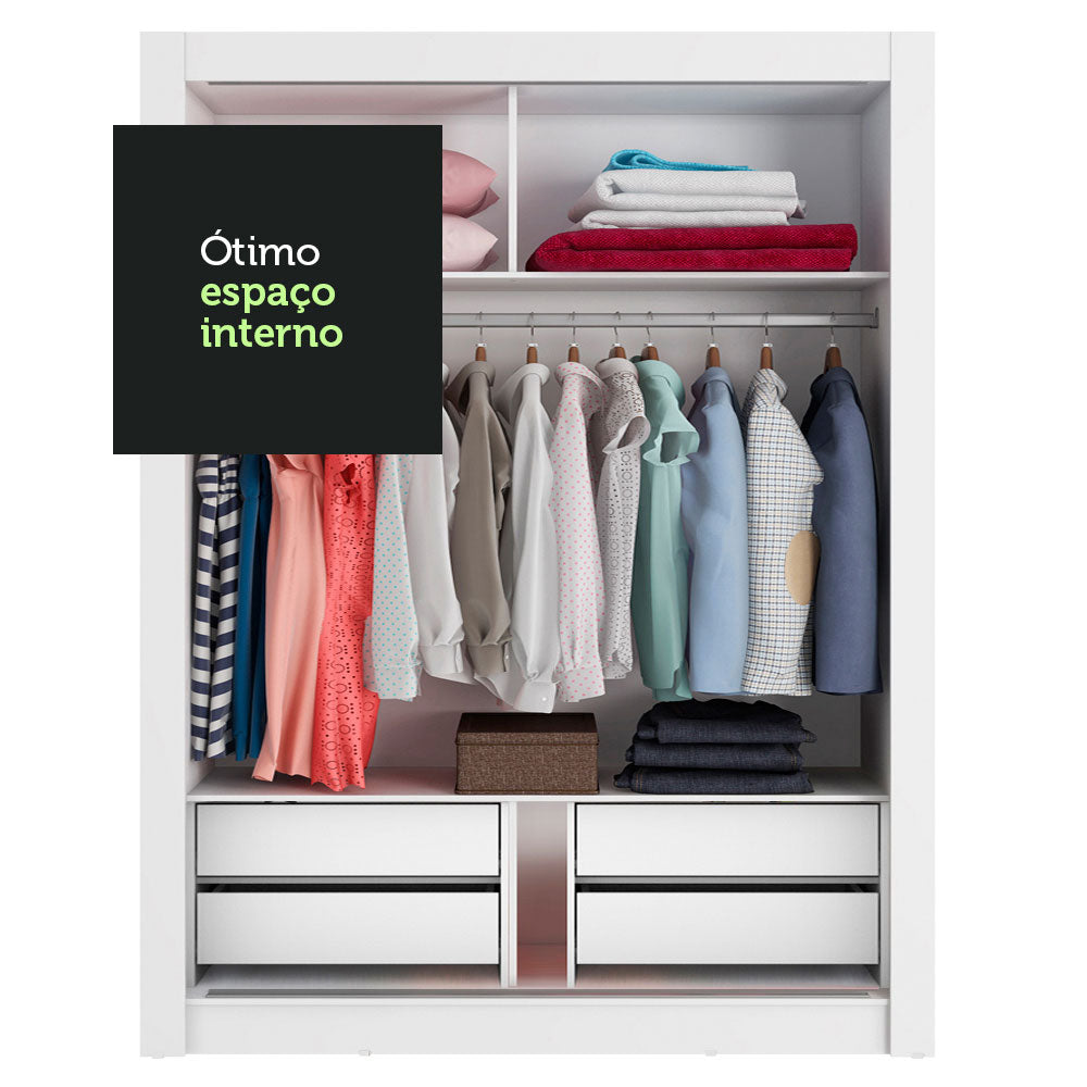 Clóset Soltero Dallas Plus 2 Puertas Correderas con Espejo 4 Cajones Blanco